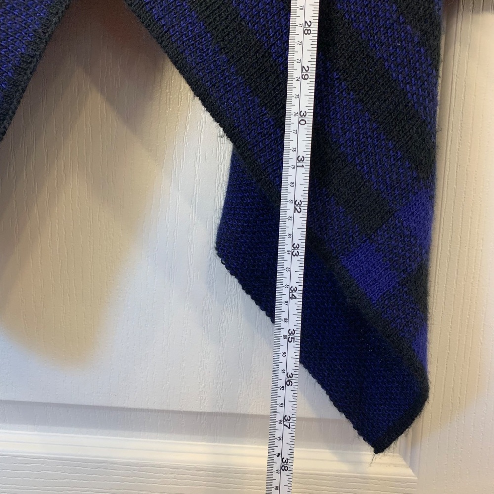Dex Blue & Black Asymmetrical Button Cardigan – Artsy Boho Cozy Winter Knit L - Picture 13 of 13